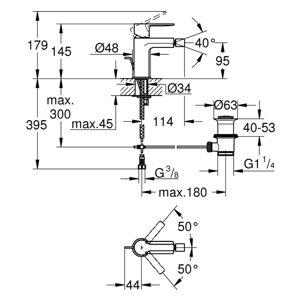 Grohe Einhand-Bidetbatterie Lineare, 1-Loch-Montage, Zugstangen-Ablaufgarnitur 1 1/4",... GROHE-338482431 4067393081753 (Abb. 3)