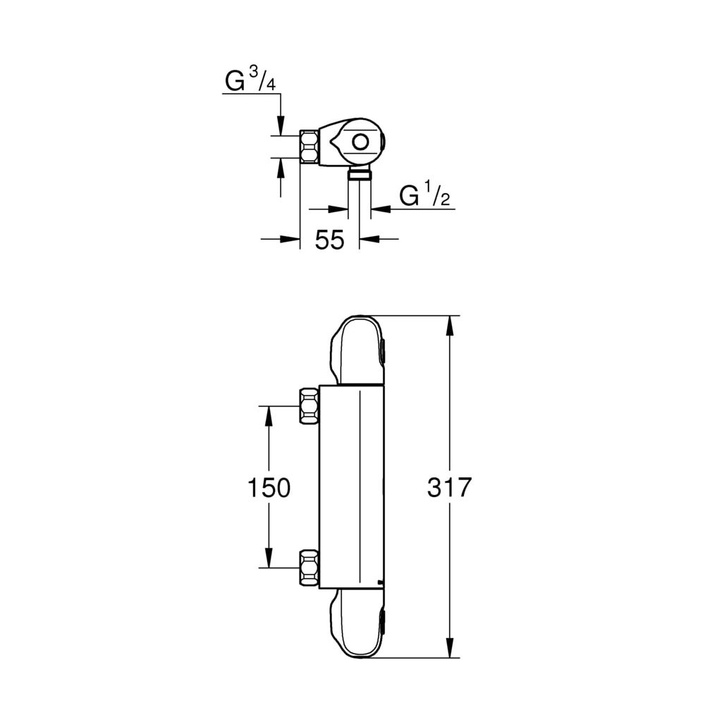 Grohe Grohtherm 1000 Thermostat-Brausebatterie, 1/2", Wandmontage, SafeStop, eigensiche... GROHE-34146003 4005176309625 (Abb. 3)