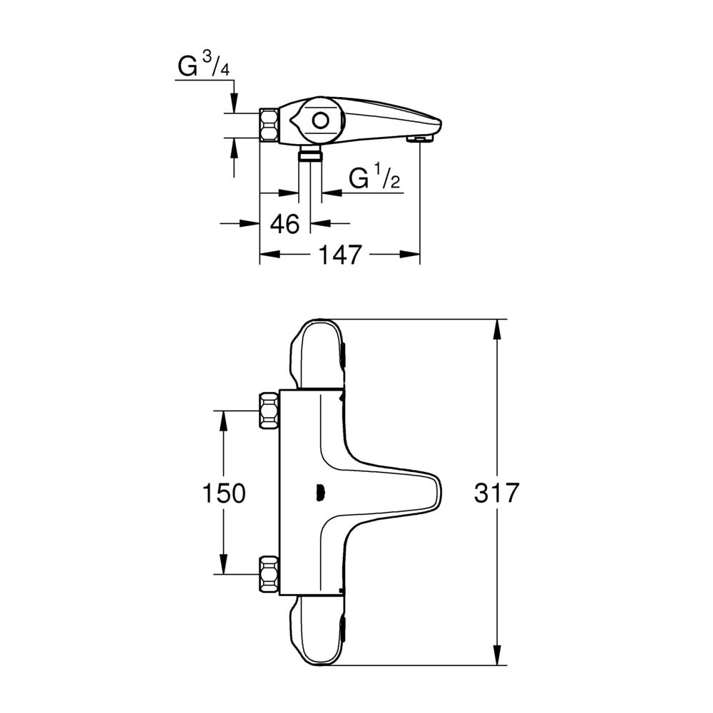 Grohe Grohtherm 1000 Thermostat-Wannenbatterie, Wandmontage, SafeStop, eigensicher, Chr... GROHE-34156003 4005176310034 (Abb. 3)