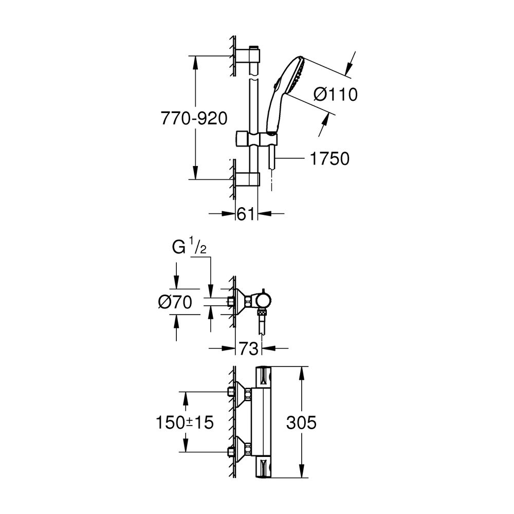 Grohe Grohtherm 800 Thermostat-Brausebatterie, mit Tempesta Brausestangenset 900mm, 2 S... GROHE-34566002 4005176766466 (Abb. 3)