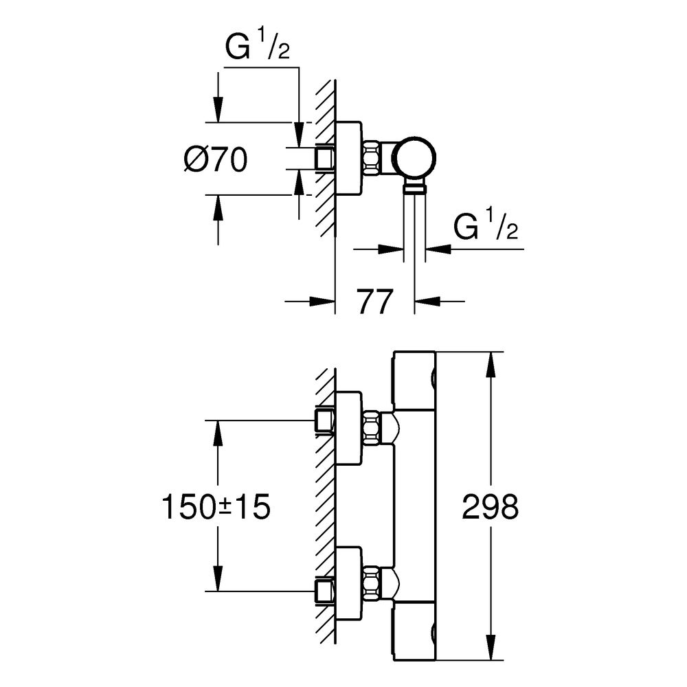 Grohe Grohtherm 800 Cosmopolitan Thermostat-Brausebatterie, Wandmontage, Hard Graphite ... GROHE-34765AL0 4067393115168 (Abb. 3)