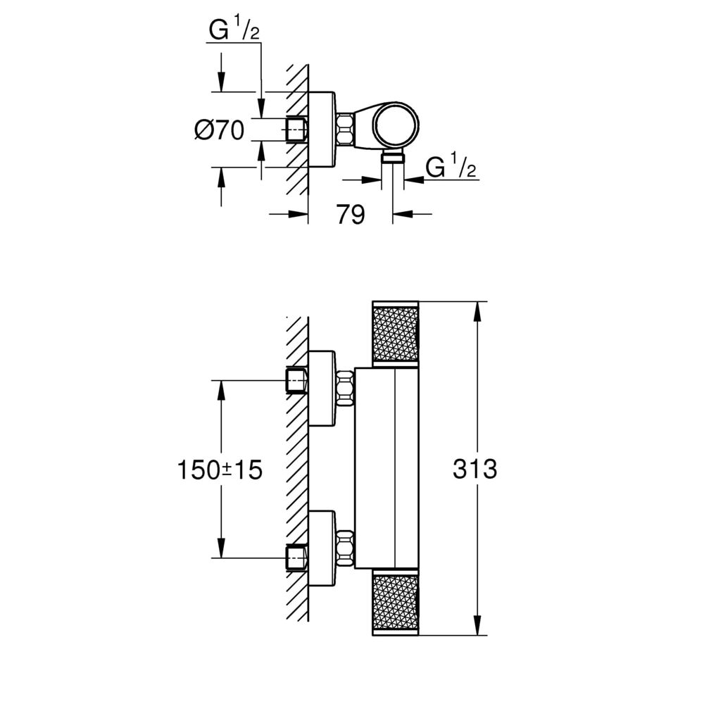 Grohe Grohtherm 1000 Performance Thermostat-Brausebatterie, Wandmontage, Chrom, 3477600... GROHE-34776000 4005176612930 (Abb. 3)