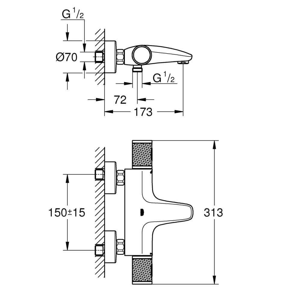 Grohe Grohtherm 1000 Performance Thermostat-Wannenbatterie, Wandmontage, Chrom, 3477900... GROHE-34779000 4005176612961 (Abb. 3)