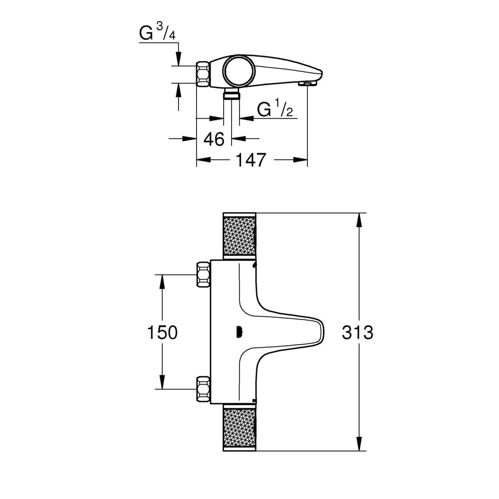 Grohe Grohtherm 1000 Performance Thermostat-Wannenbatterie, ohne Anschlüsse, Chrom, 347... GROHE-34780000 4005176612978 (Abb. 3)