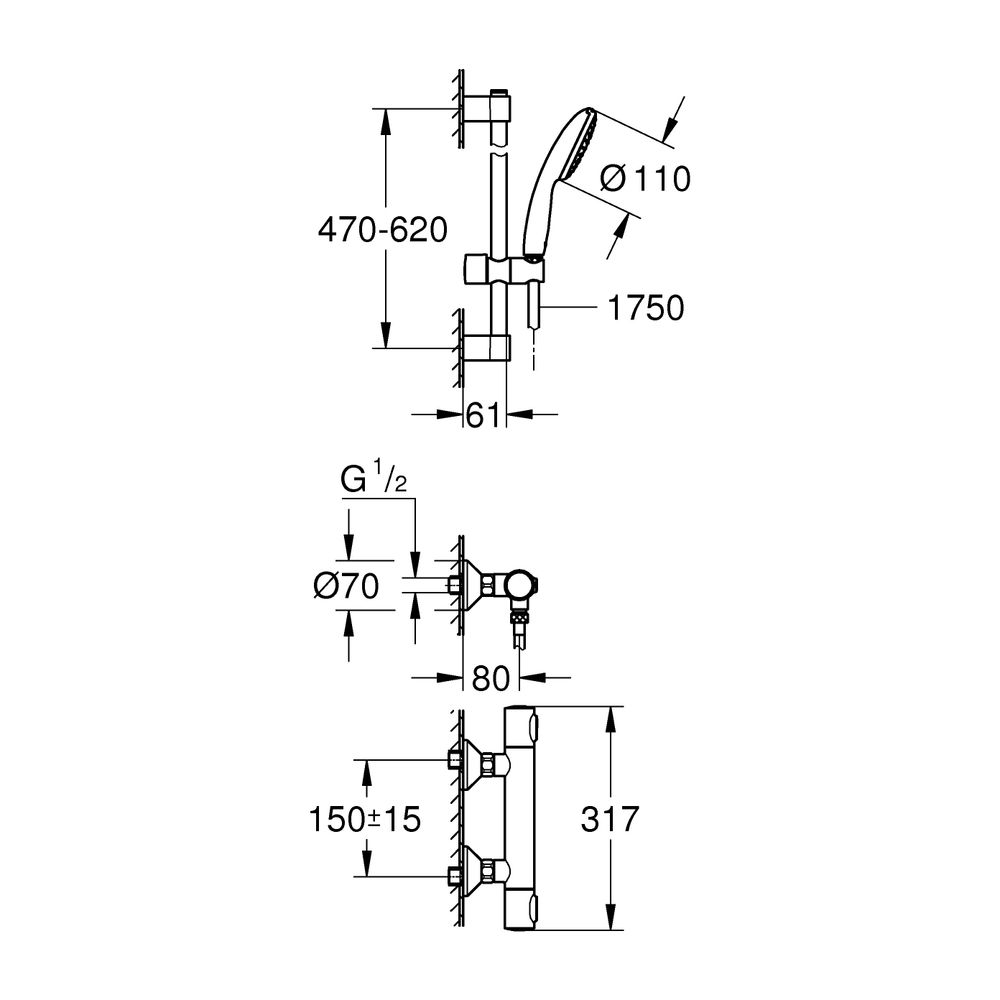 Grohe Grohtherm 500 Thermostat-Brausebatterie, mit Tempesta Brausestangenset 600mm, 1 S... GROHE-34796001 4005176766473 (Abb. 3)