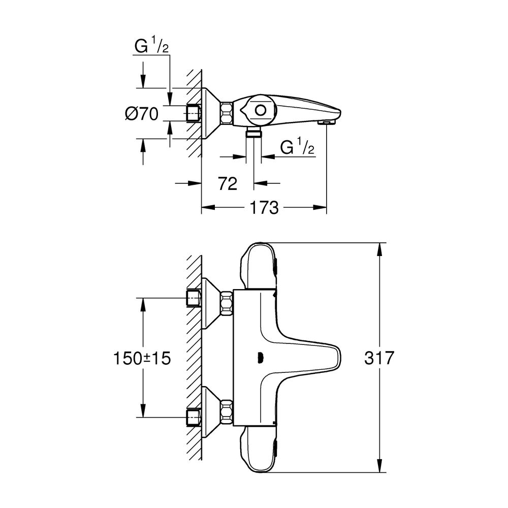 Grohe Grohtherm 1000 Thermostat-Wannenbatterie, Wandmontage, Mattschwarz, ohne Anschlü... GROHE-348162433 4067393030249 (Abb. 3)