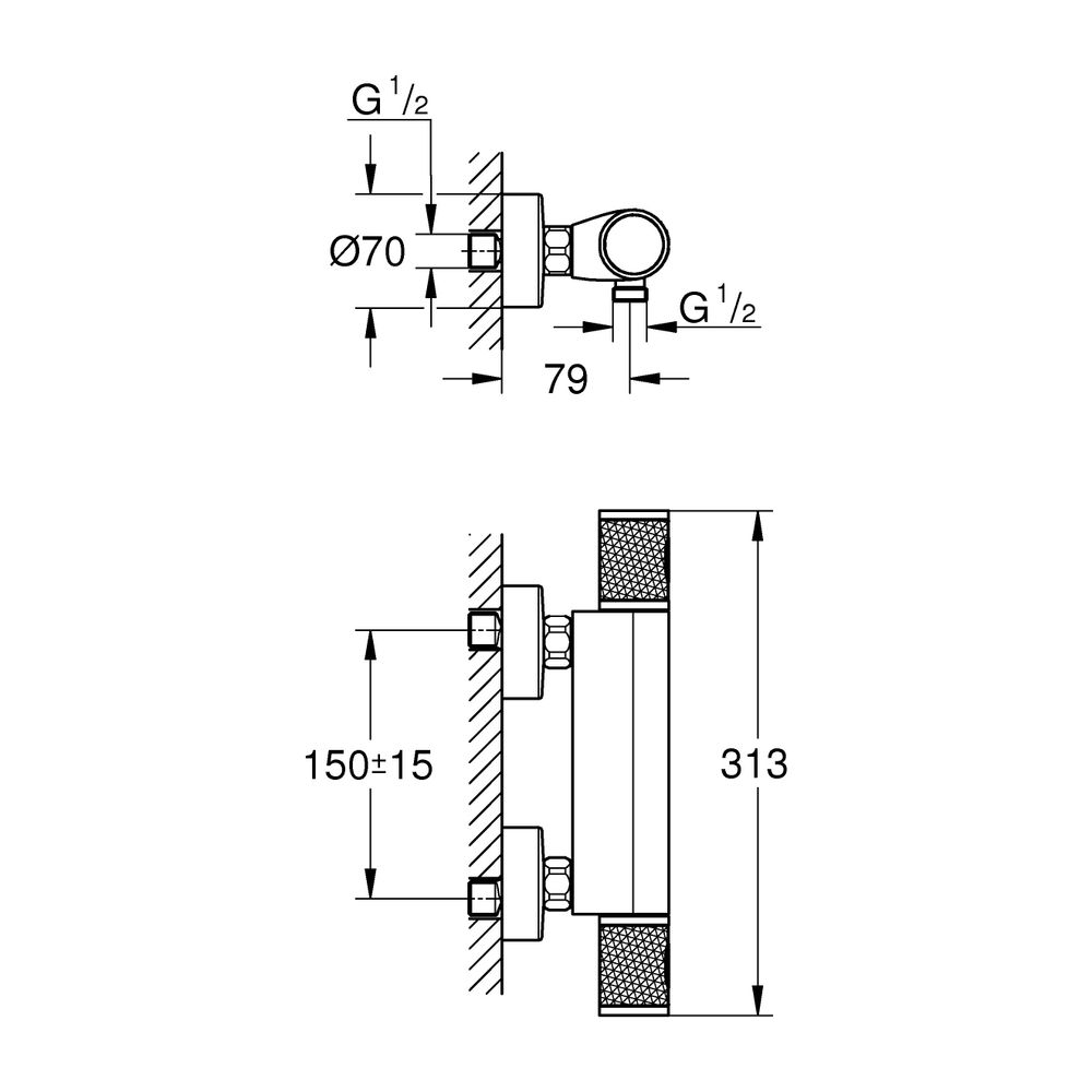 Grohe Grohtherm 1000 Performance Thermostat-Brausebatterie, Wandmontage, Professional E... GROHE-34827KF0 4067393018964 (Abb. 3)
