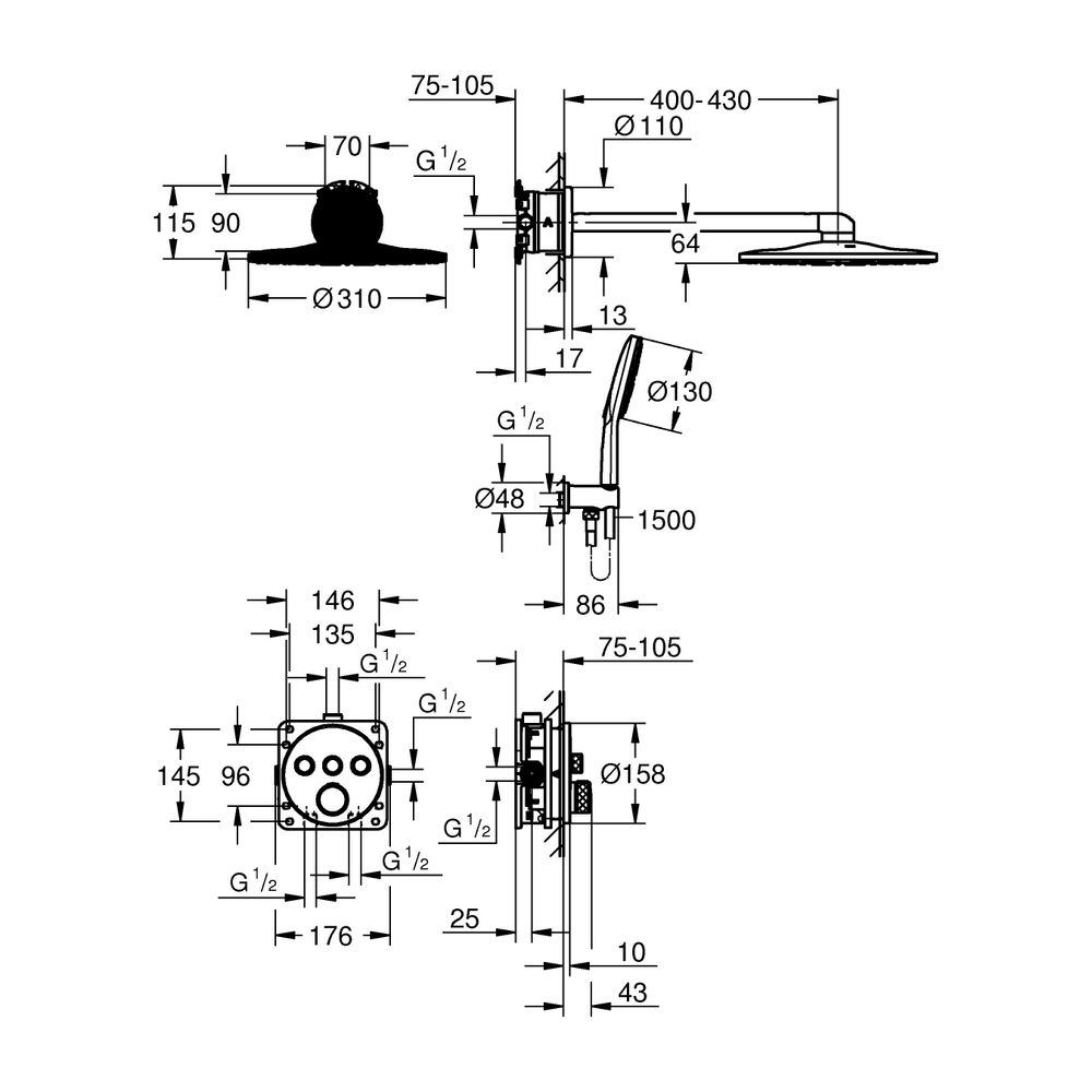 Grohe Grohtherm SmartControl Unterputz Duschsystem Thermostat eckige Form Warm Sunset, ... GROHE-34864DA0 4005176790850 (Abb. 3)