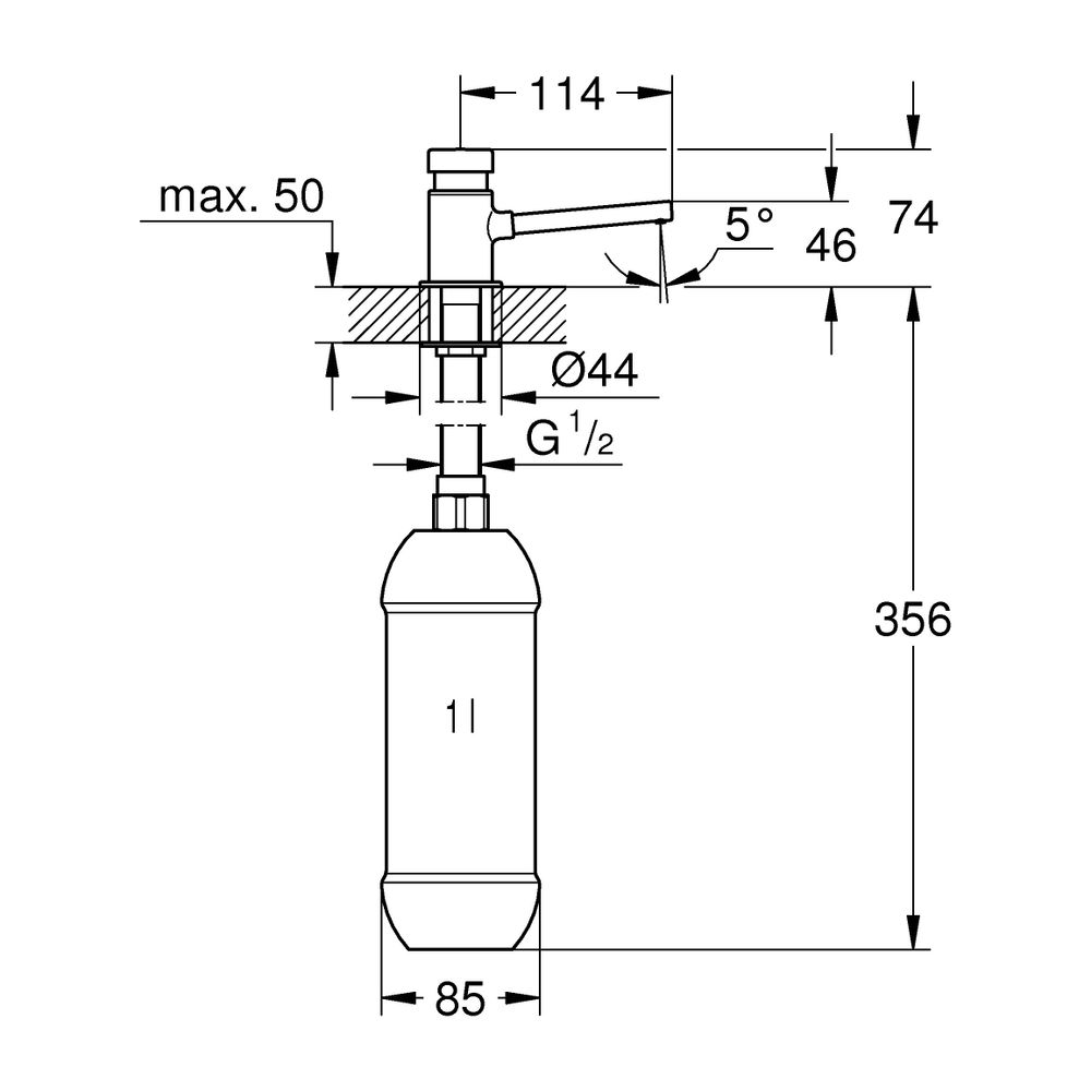 Grohe Seifenspender für Flüssigseifen, Vorratsbehälter 1 Liter, Chrom, 36194000... GROHE-36194000 4005176140921 (Abb. 5)