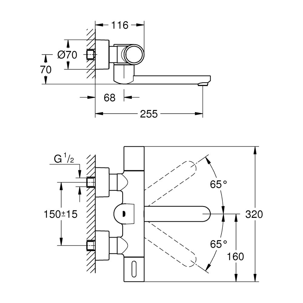 Grohe Infrarot-Elektronik für Waschtisch-Wandarmatur Ausladung 255mm Eurosmart Cosmopol... GROHE-36455000 4005176487781 (Abb. 8)