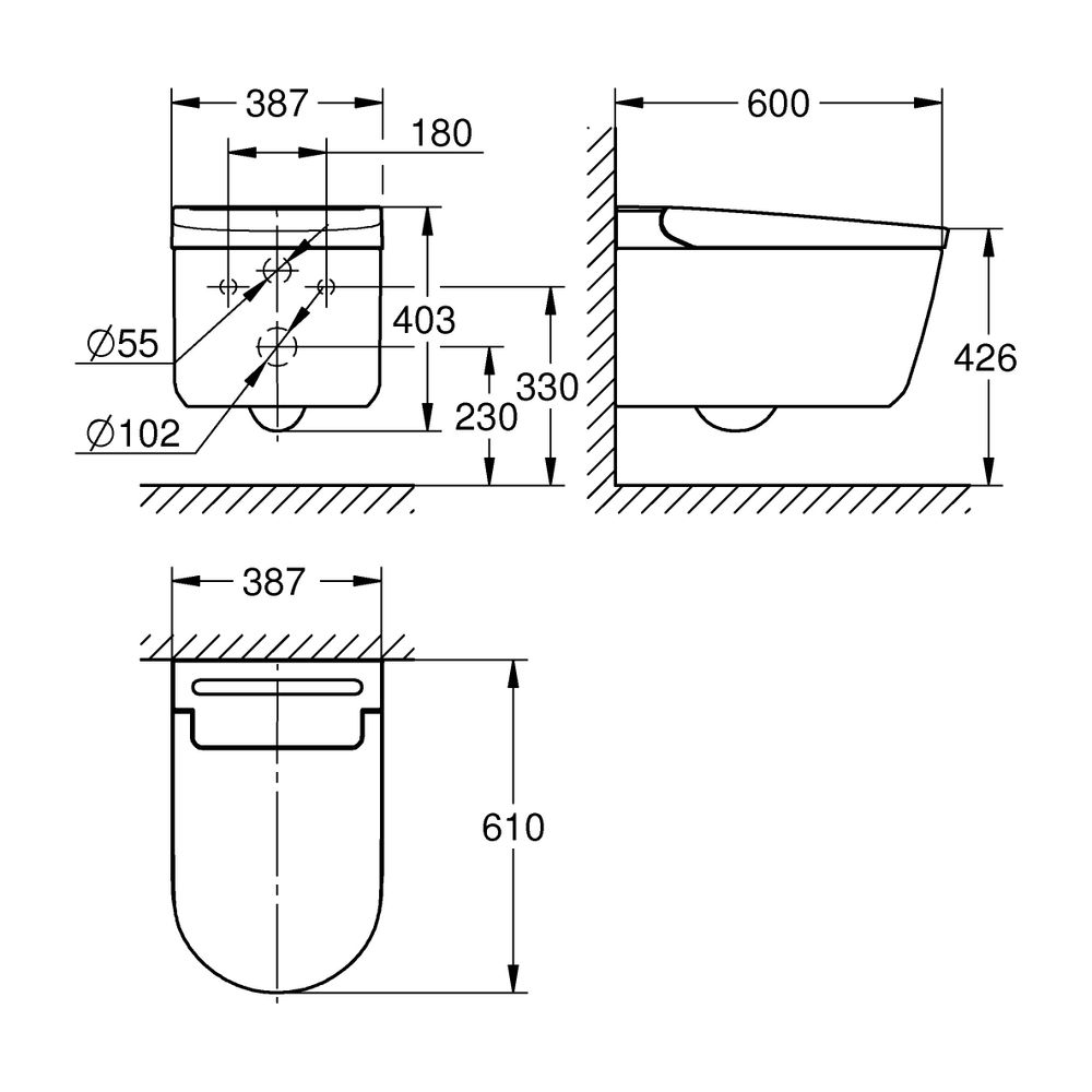 Grohe Sensia Pro Dusch-WC, Komplettanlage, für Unterputzspülkästen, Wandmontage, antiba... GROHE-36508SH0 4005176797101 (Abb. 8)