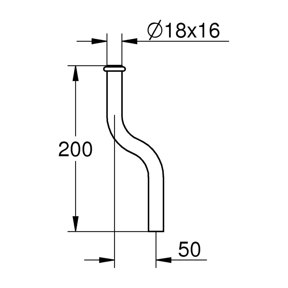 Grohe Urinal-Spülrohr 200x18mm Messing Kröpfung 50mm, Chrom, 37040000... GROHE-37040000 4005176143861 (Abb. 4)