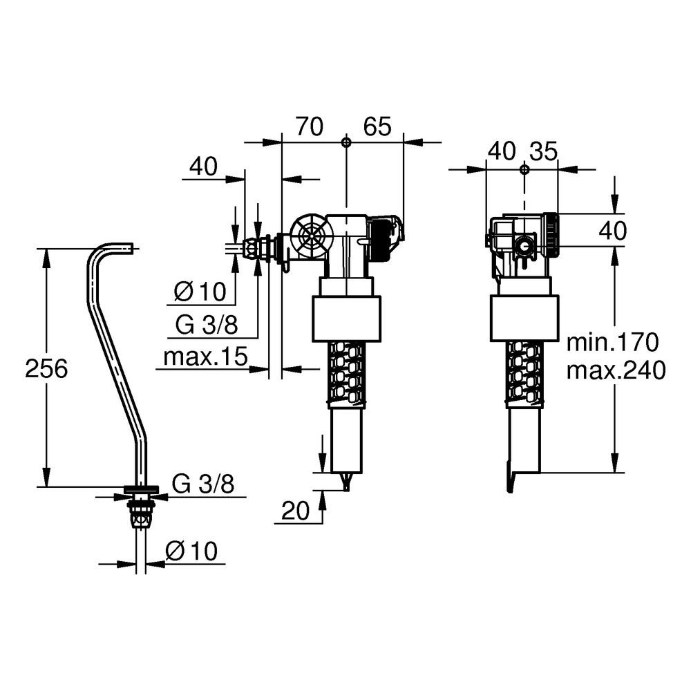 Grohe Füllventil 3/8" für hoch-/tiefhängende Spülkästen, ohne Versatzausgleichsstück, A... GROHE-37093000 4005176145070 (Abb. 3)