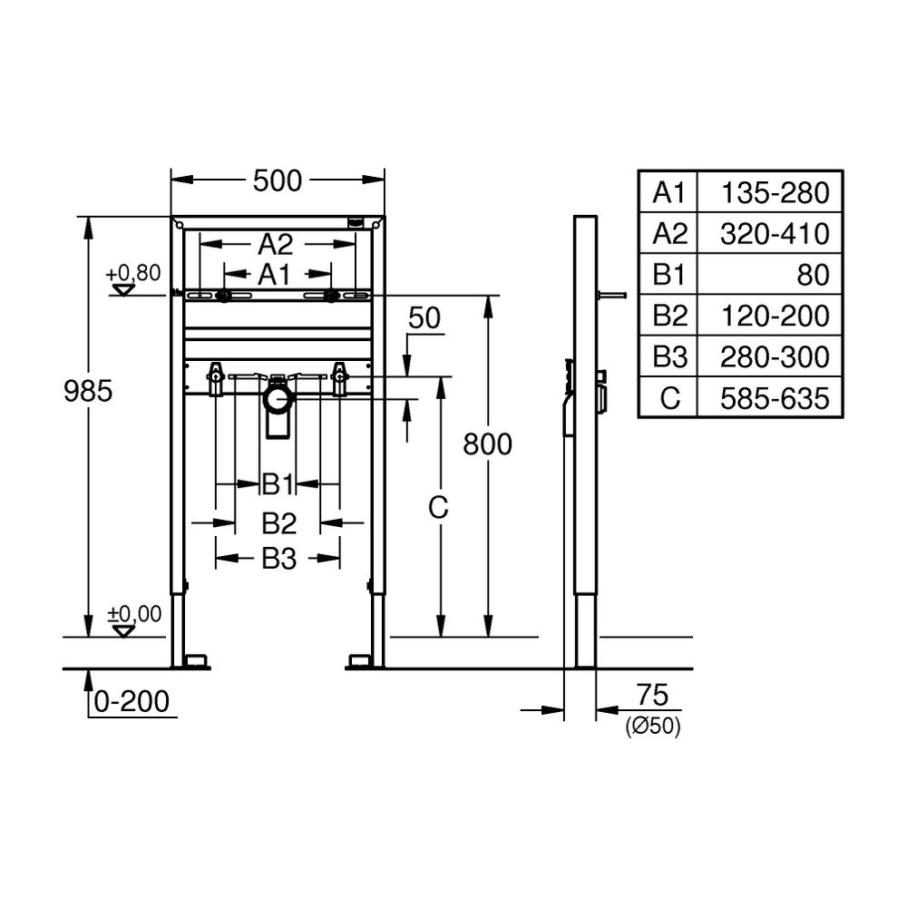 Grohe Rapid SL Waschtisch-Element, 1,00m Bauhöhe, für Einlochbatterie, für Vorwand- ode... GROHE-38541000 4005176291234 (Abb. 5)