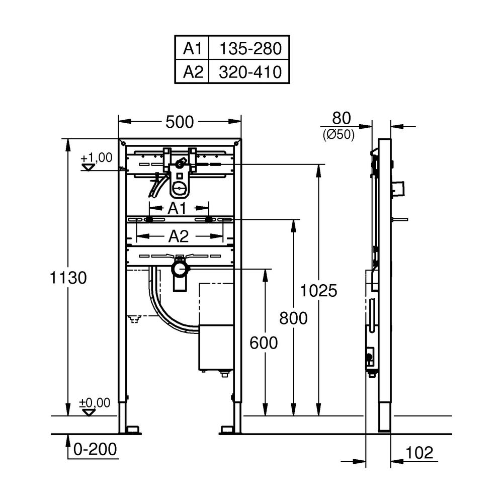 Grohe Rapid SL Waschtisch-Element, 1,13m Bauhöhe, für Vorwand- oder Ständerwandmontage,... GROHE-38748002 4005176416323 (Abb. 5)