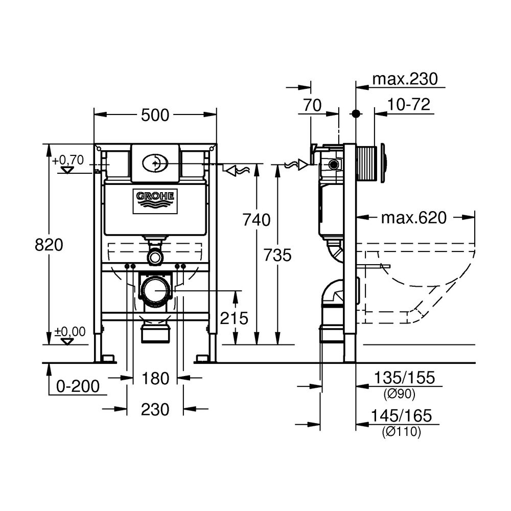 Grohe Rapid SL WC-Element 820mm, 3-in-1 Set mit Skate Air Betätigung, Chrom, 38761000... GROHE-38761000 4005176841620 (Abb. 3)