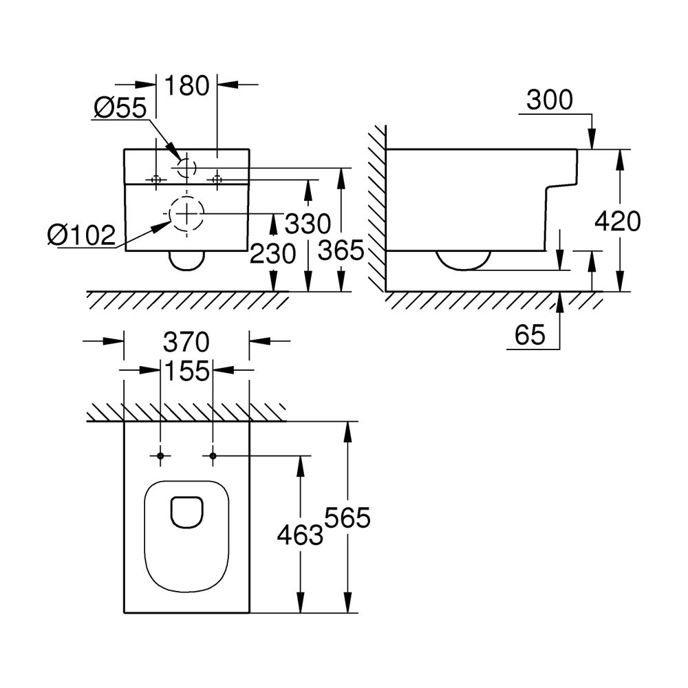 Grohe Wand-Tiefspül-WC Cube Keramik spülrandlos, 370x300x565mm, mit HyperClean und Aqua... GROHE-3924500H 4005176524479 (Abb. 5)
