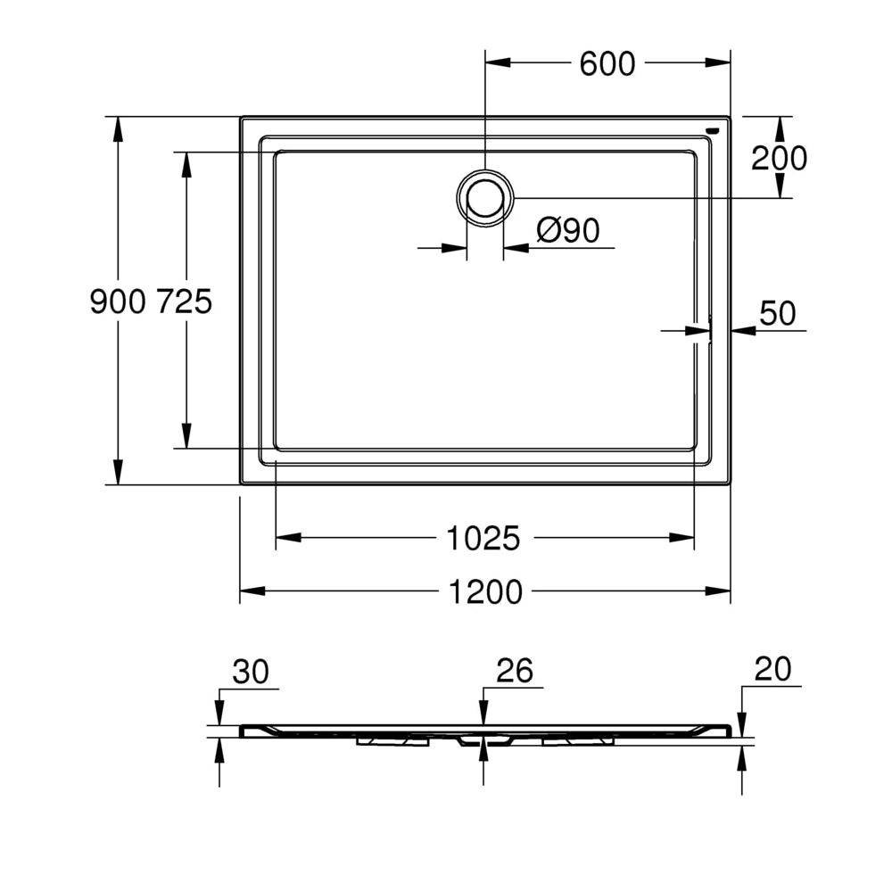 Grohe Acryl Duschwanne 900x1200mm, Alpinweiß, 39308000... GROHE-39308000 4005176346101 (Abb. 3)
