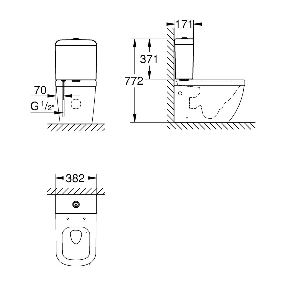 Grohe Aufsatzspülkasten Euro Keramik, Anschluss unten, 382x371x171mm, 2-Mengen-Spülung,... GROHE-39332000 4005176407208 (Abb. 6)
