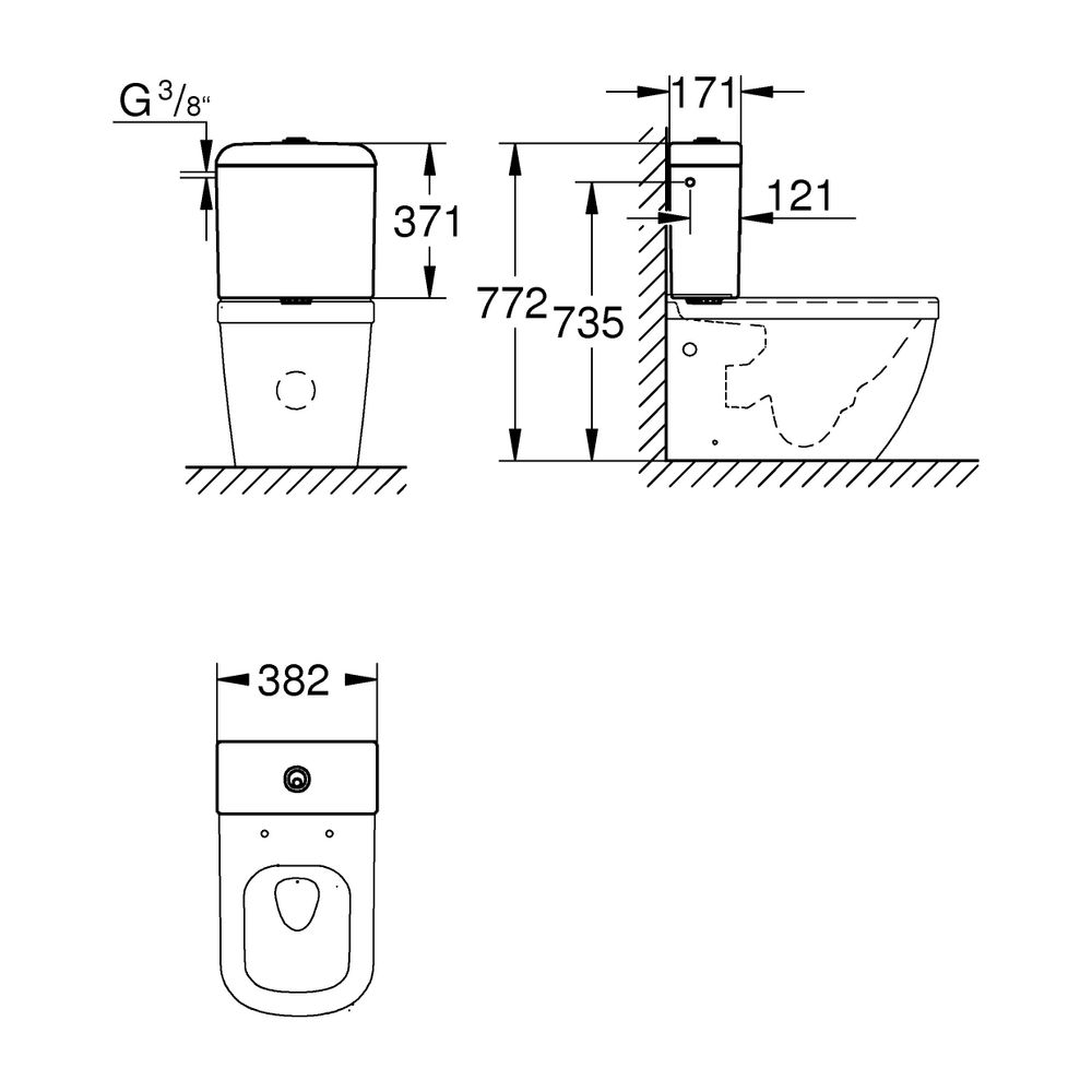 Grohe Aufsatzspülkasten Euro Keramik, Anschluss seitlich/hinten382x371x171mm, 2-Mengen-... GROHE-39333000 4005176407215 (Abb. 6)