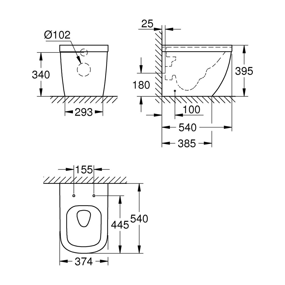 Grohe Stand-Tiefspül-WC Euro Keramik, Abgang waagerecht, back to wall, spülrandlos, aus... GROHE-39339000 4005176407277 (Abb. 6)