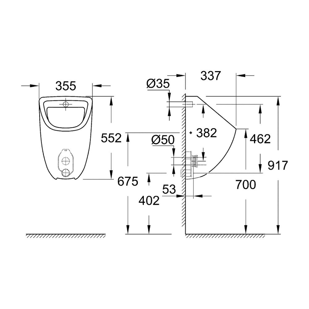 Grohe Urinal Bau Keramik Anschluss von unten, Alpinweiß, 39438000... GROHE-39438000 4005176406355 (Abb. 5)