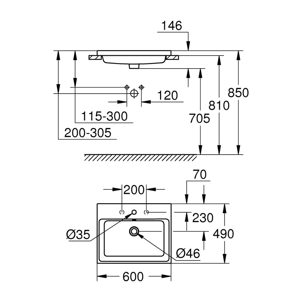 Grohe Cube Keramik Einbauwaschtisch, Einbau von oben, 605x490mm, 1 Hahnloch, 2 vorgesto... GROHE-3947900H 4005176442636 (Abb. 7)