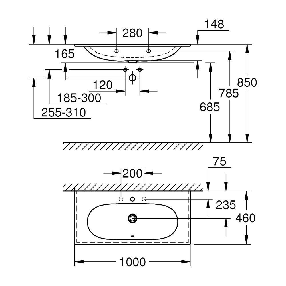 Grohe Essence Möbelwaschtisch Keramik 1000x460mm PureGuard, Alpinweiß, 3956600H... GROHE-3956600H 4005176485626 (Abb. 5)