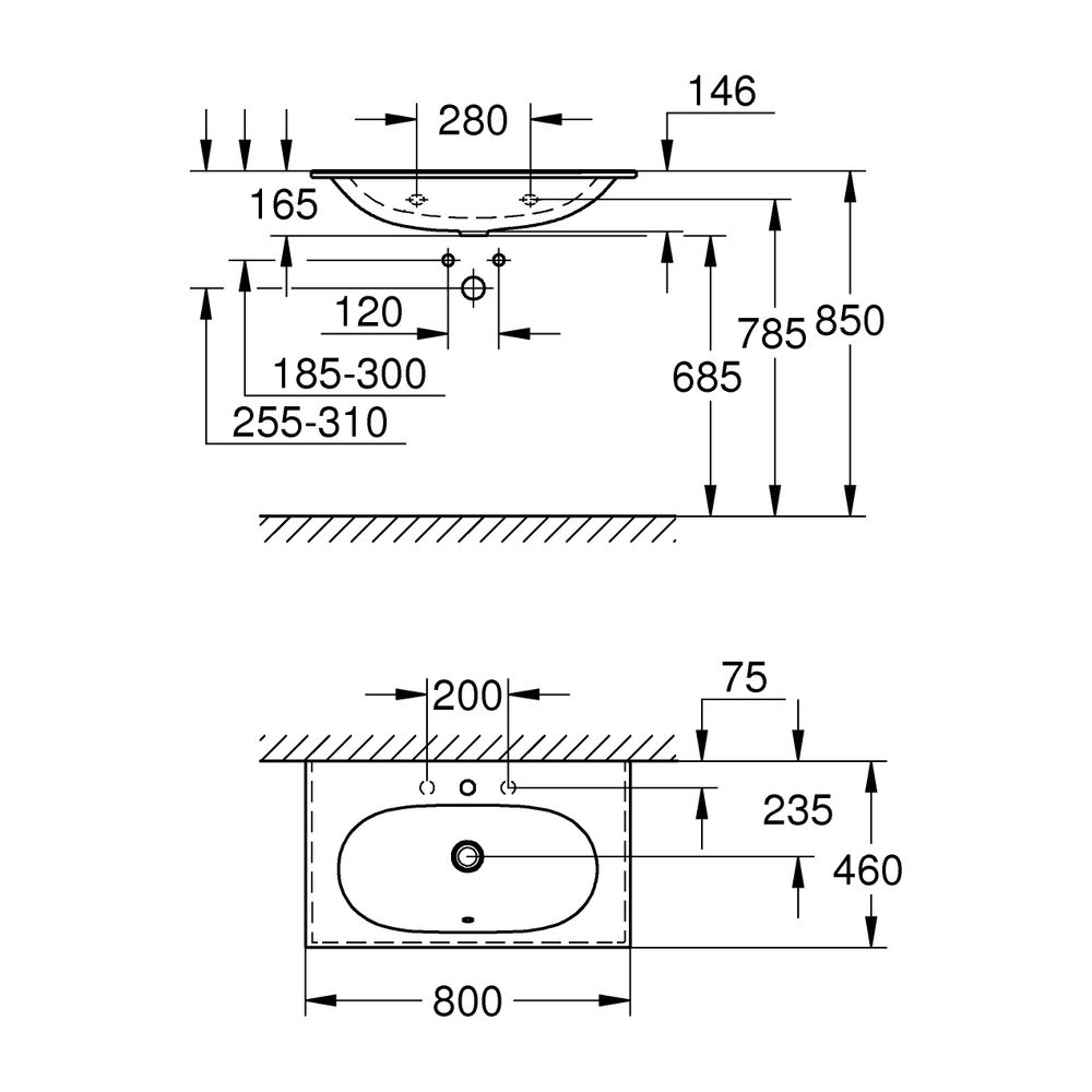 Grohe Essence Möbelwaschtisch Keramik 800x460mm PureGuard, Alpinweiß, 3956700H... GROHE-3956700H 4005176485633 (Abb. 5)