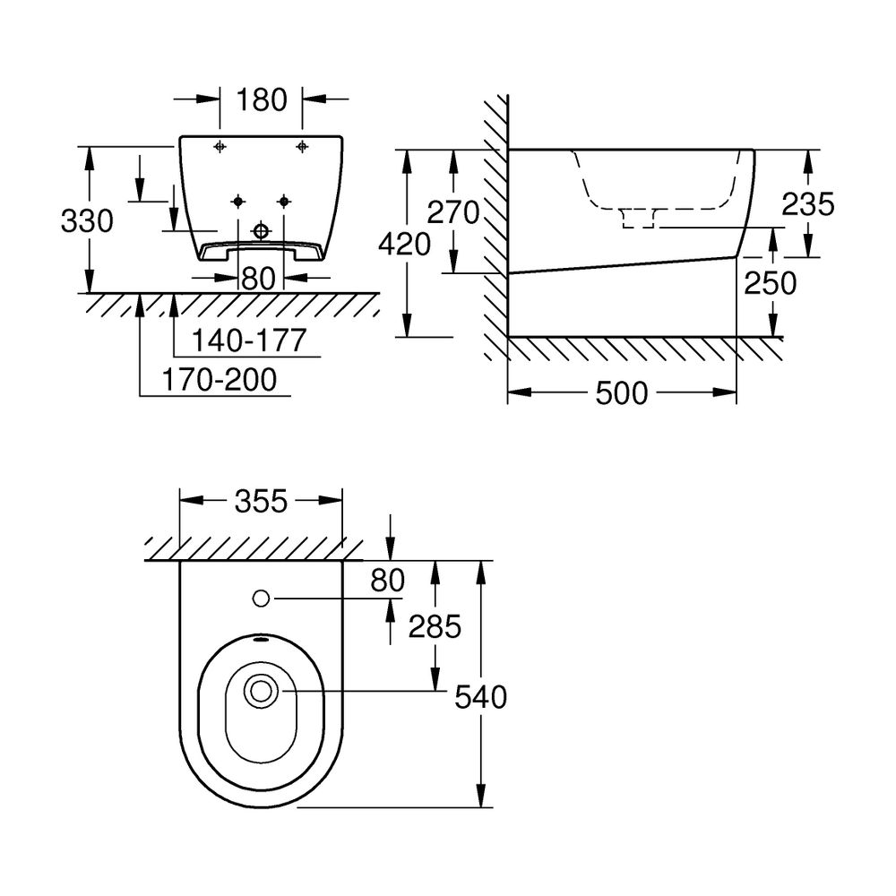 Grohe Essence Wandbidet, 1 Hahnloch, mit Überlauf, Sanitärkeramik, PureGuard, Alpinweiß... GROHE-3957400H 4005176485800 (Abb. 4)