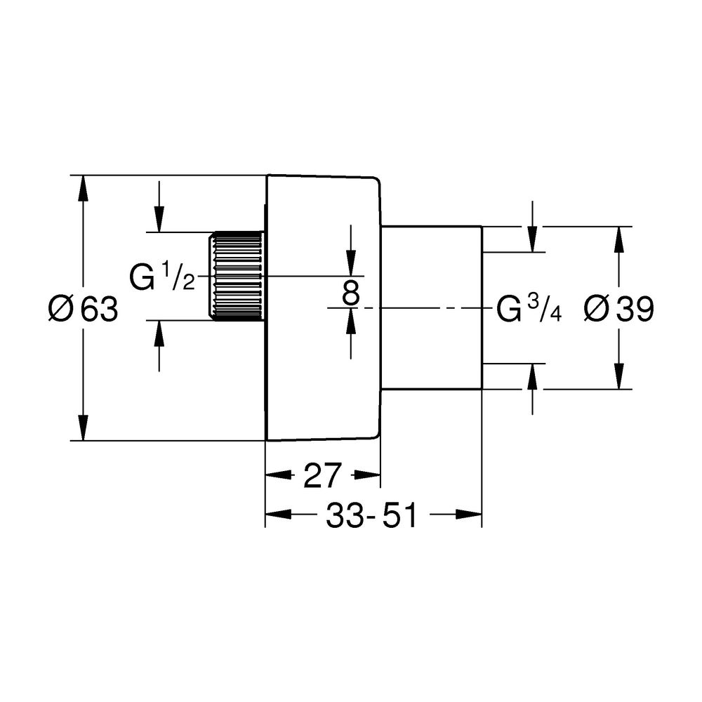 Grohe S-Anschluss 1/2" x 3/4" Verstellbarkeit 7,5mm, Chrom, Schalldämpfer, Schraubroset... GROHE-48453000 4005176506239 (Abb. 3)