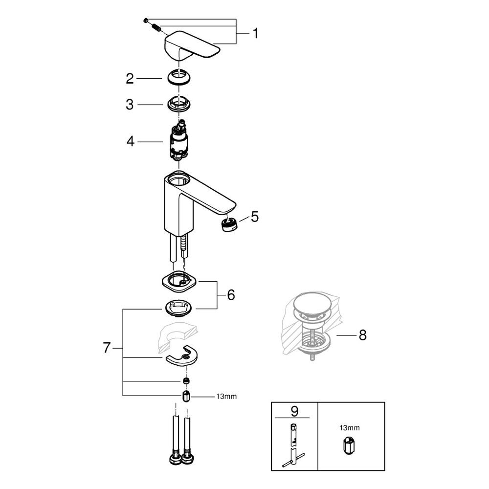 Grohe Cubeo Einhand-Waschtischbatterie S-Size, 1-Loch-Montage, eingriffig, glatter Kö... GROHE-1016992430 4067393014171 (Abb. 4)