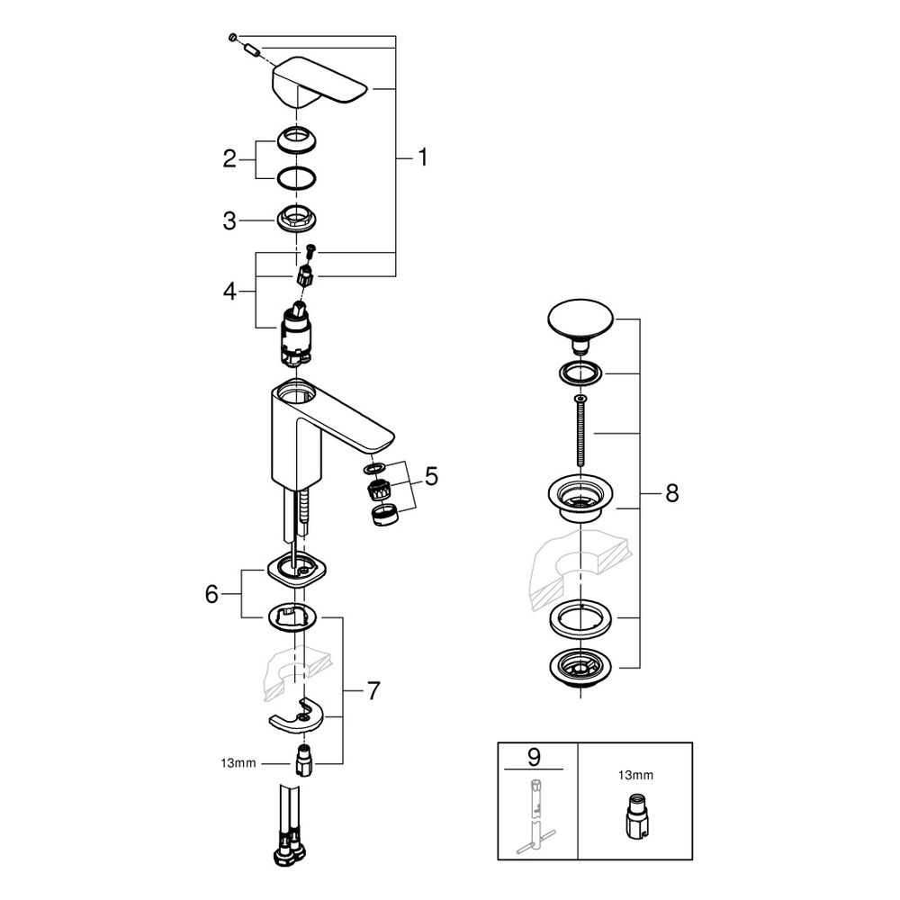 Grohe Cubeo Einhand-Waschtischbatterie S-Size, Einloch, glatter Körper, m. Push-open ... GROHE-1017320000 4067393013716 (Abb. 4)