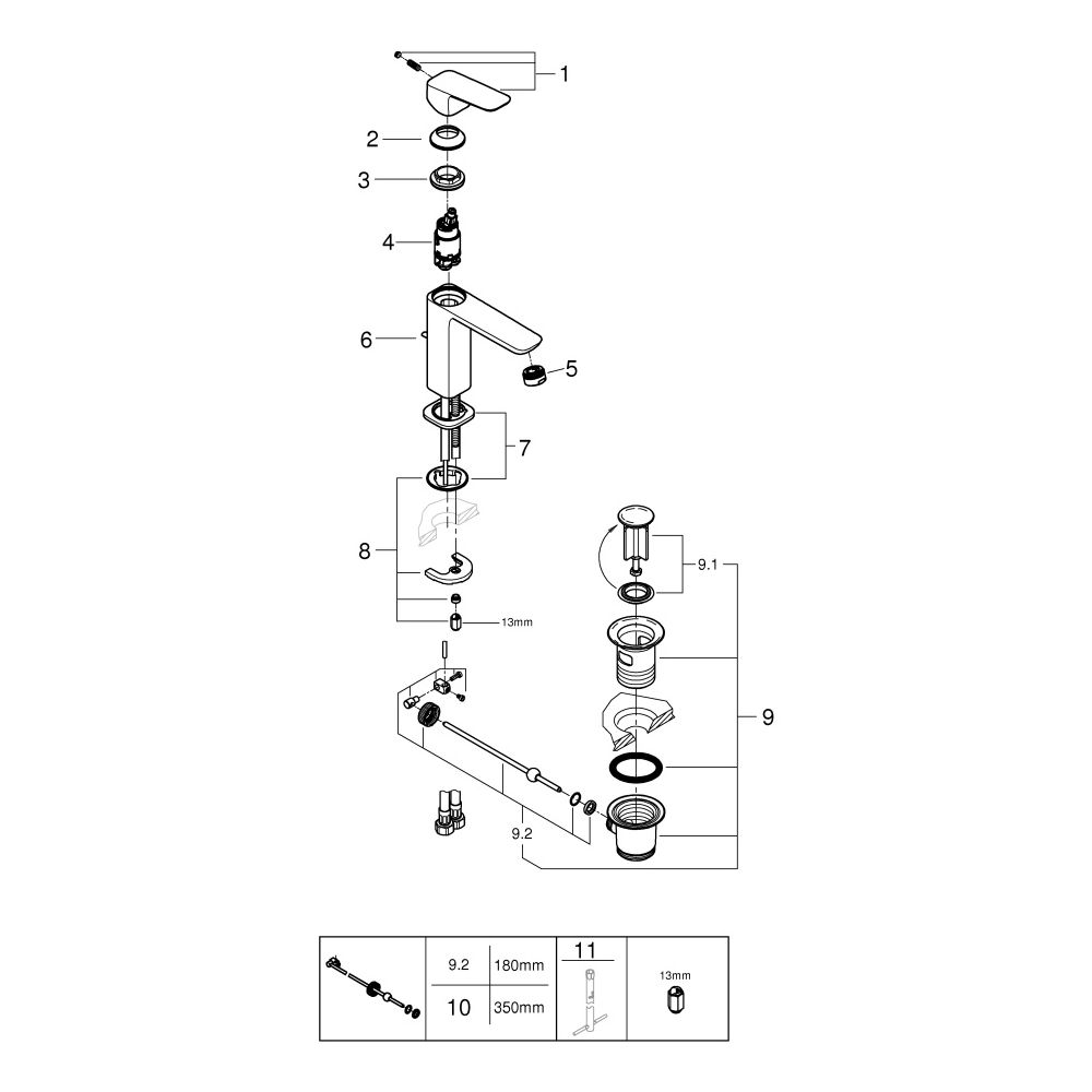 Grohe Cubeo Einhand-Waschtischbatterie M-Size, 1-Loch-Montage, mit Zugstangen-Ablaufg... GROHE-1017490000 4067393013129 (Abb. 4)