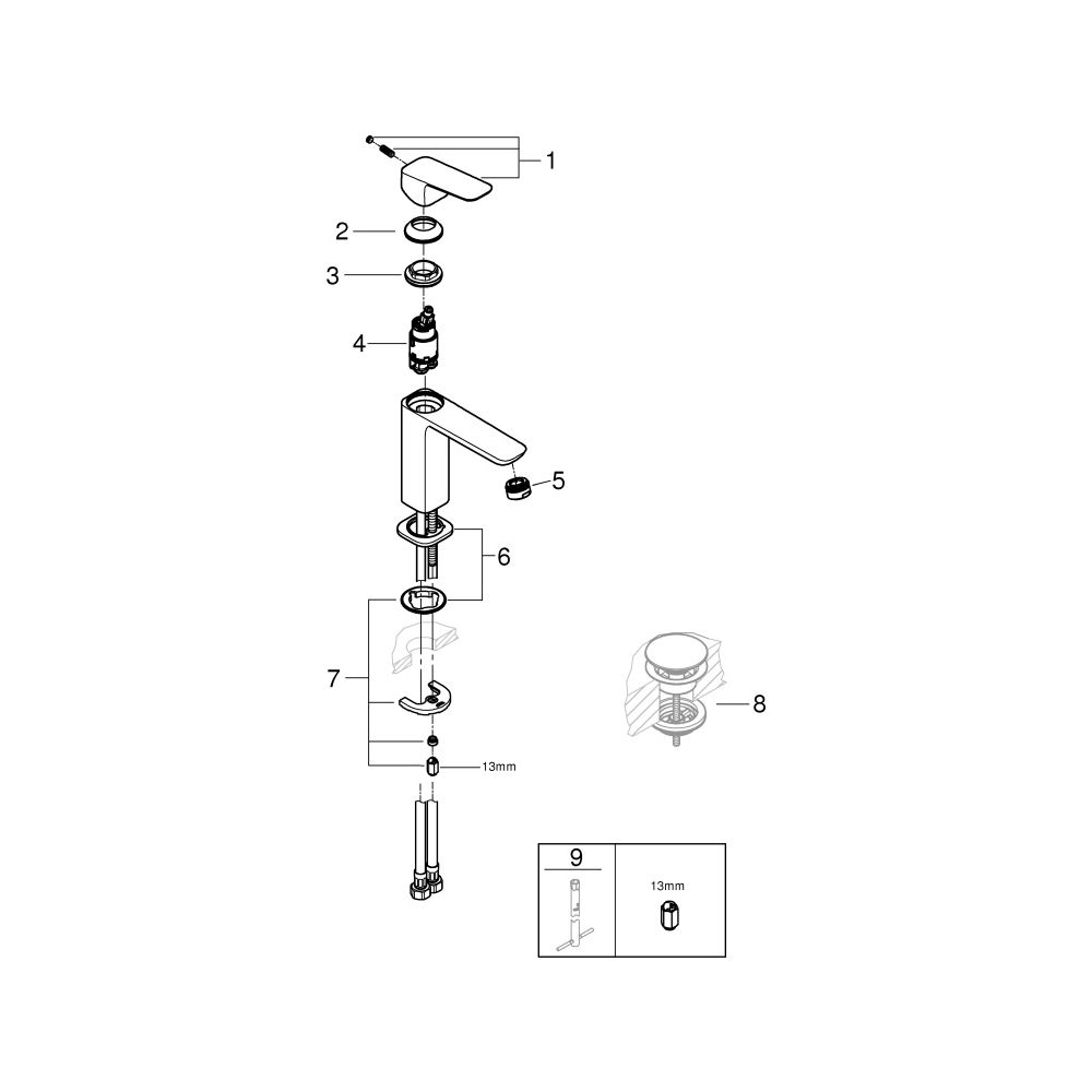 Grohe Cubeo Einhand-Waschtischbatterie M-Size, 1-Loch-Montage, glatter Körper, Chrom,... GROHE-1017550000 4067393013303 (Abb. 4)