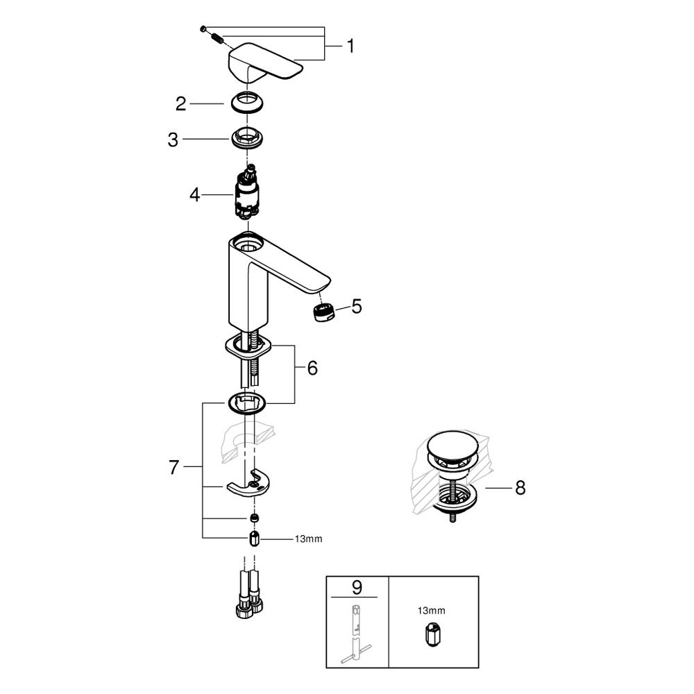 Grohe Cubeo Einhand-Waschtischbatterie M-Size, 1-Loch-Montage, mit Push-oopen-Ablaufg... GROHE-1017572430 4067393013396 (Abb. 4)