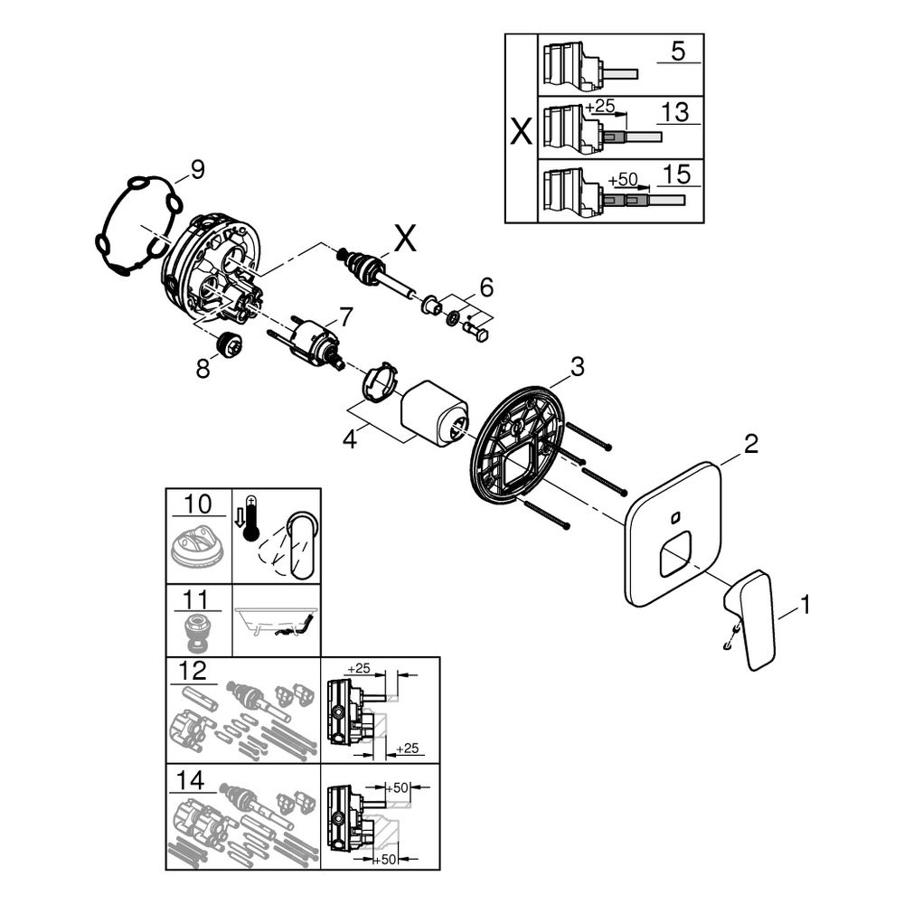 Grohe Cubeo Einhand-Wannenbatterie, Fertigmontageset für Rapido SmartBox, mit Umstell... GROHE-1017782430 4067393010654 (Abb. 4)