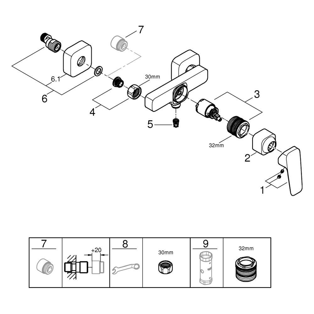 Grohe Cubeo Einhand-Brausebatterie, Wandmontage, mit S-Anschlüsse, Wandrosette, eigen... GROHE-1018240000 4067393009344 (Abb. 4)