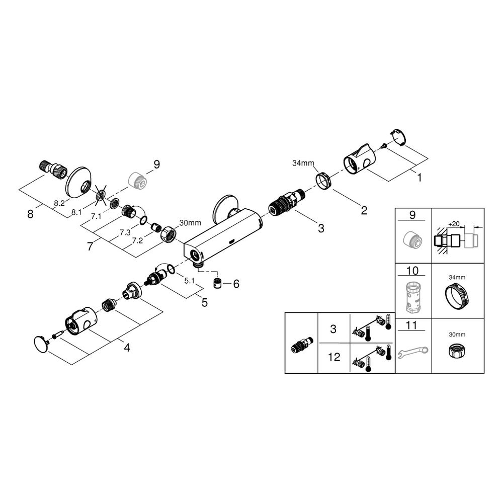 Grohe Grohtherm 800 Thermostat-Brausebatterie, Wandmontage, 1/2", Mattschwarz, 102202... GROHE-1022022430 4067393018827 (Abb. 4)
