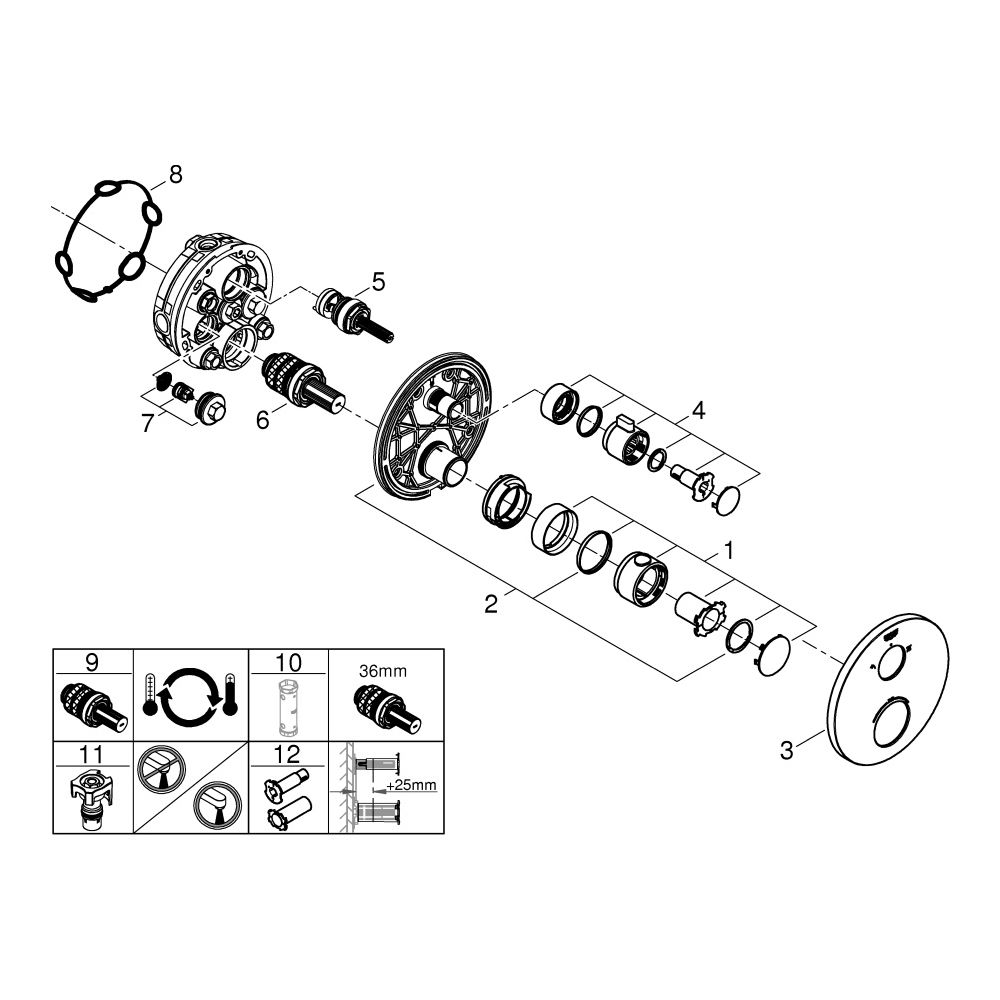Grohe Grohtherm Thermostat-Brausebatterie, rund, mit integr. 2-Wege-Umst., Fertigmont... GROHE-1022082430 4067393018889 (Abb. 4)