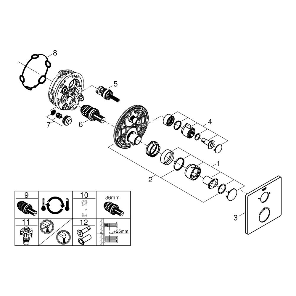 Grohe Grohtherm Thermostat-Brausebatterie, eckig, mit integr. 2-Wege-Umst., Fertigmon... GROHE-1022092430 4067393018896 (Abb. 4)