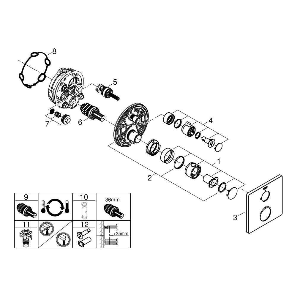 Grohe Grohtherm Thermostat-Brausebatterie, eckig, Fertigmontageset für Rapido, Mattsc... GROHE-1022152430 4067393019053 (Abb. 4)