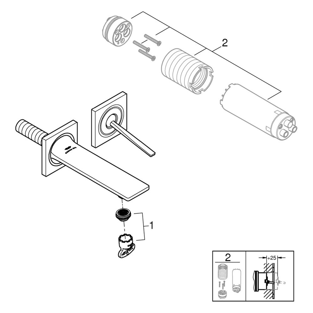 Grohe Allure 2-Loch-Waschtischbatterie, Wandmontage, Fertigmontageset, 154mm Ausladung,... GROHE-19309DC2 4005176954108 (Abb. 4)