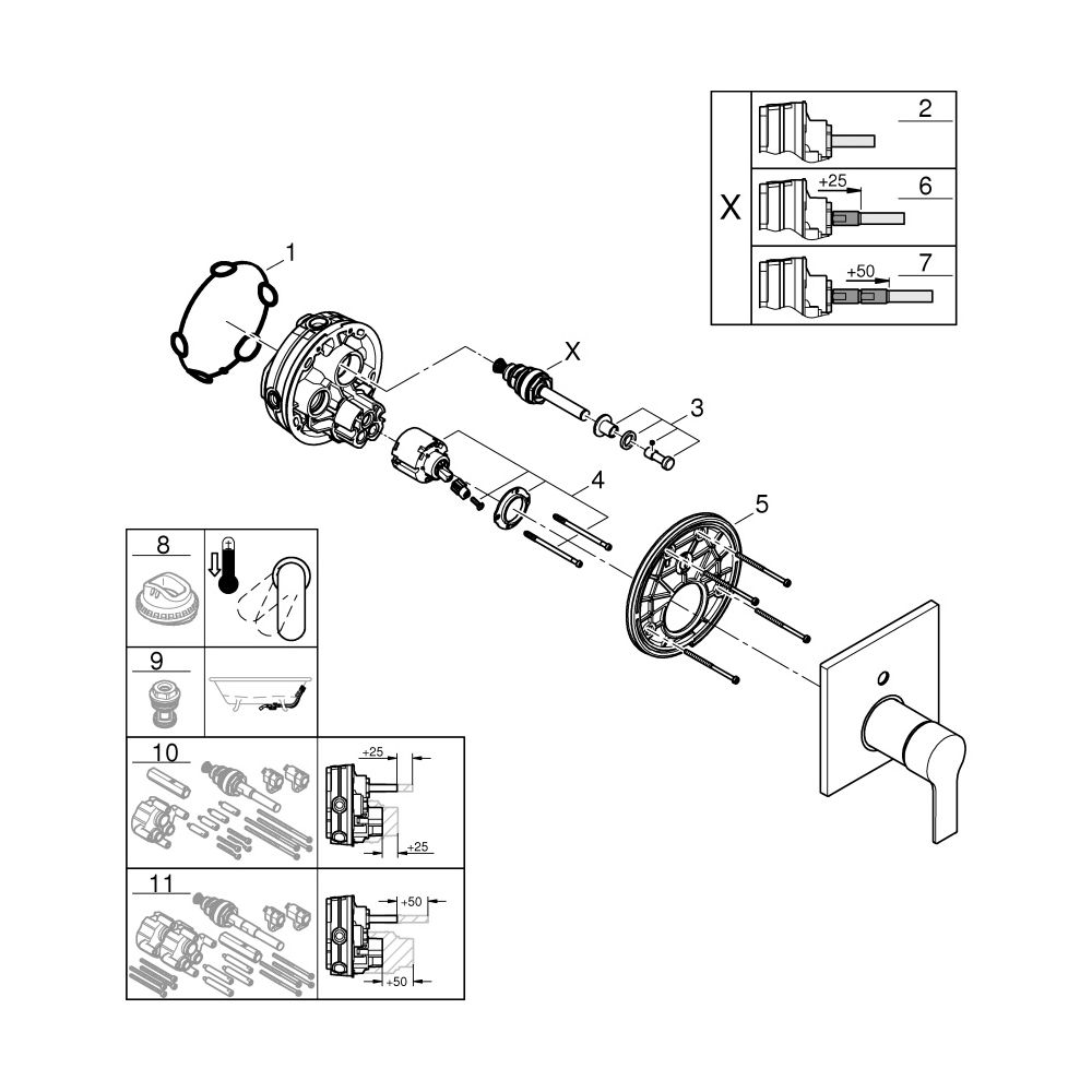 Grohe Allure Einhand-Wannenbatterie, Fertigmontageset Unterputz, mit Umsteller, Satin S... GROHE-19315MS1 4005176945113 (Abb. 4)