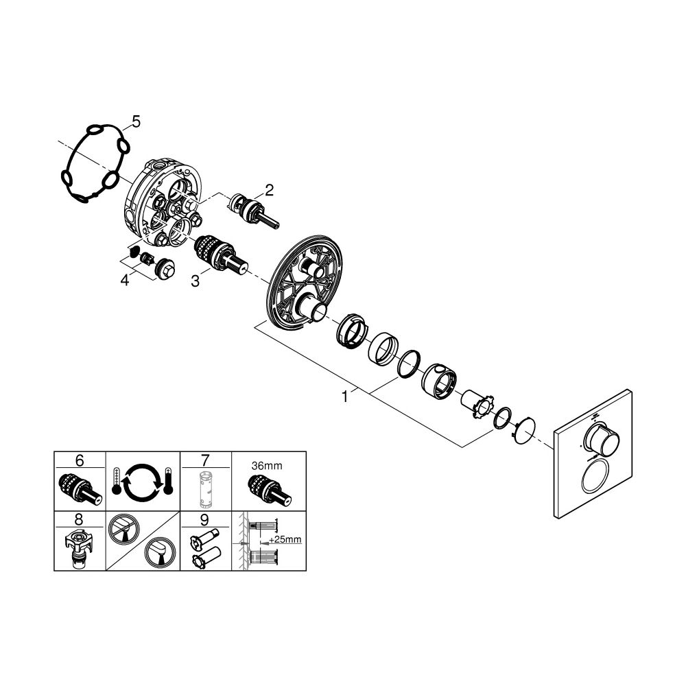 Grohe Allure Thermostat, Fertigmontageset für Rapido SmartBox, 1 Absperrventil, Satin G... GROHE-19380MG2 4005176946530 (Abb. 4)