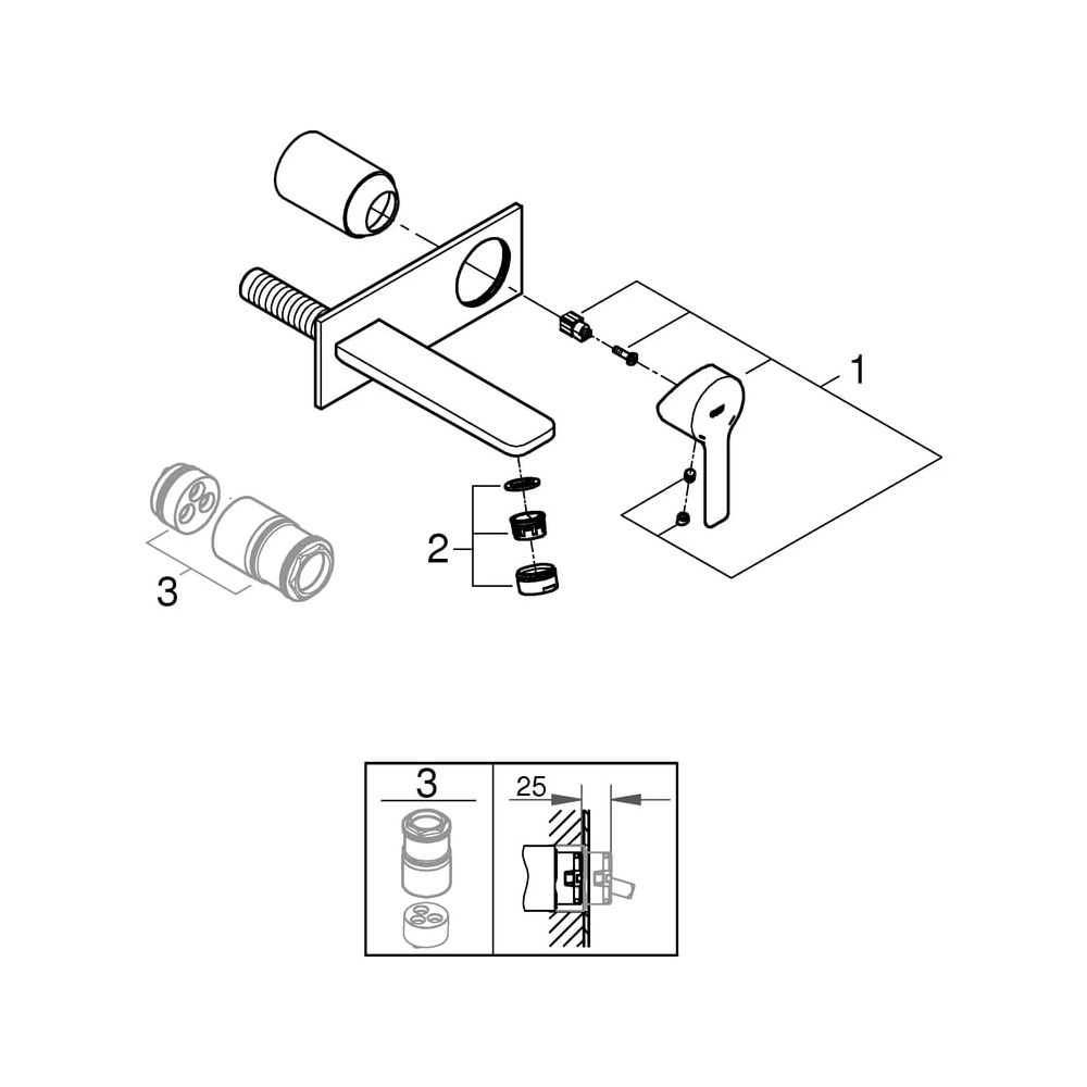 Grohe Lineare 2-Loch-Waschtischbatterie, Wandmontage, Fertigmontageset, 149mm Ausladung... GROHE-19409AL1 4005176586170 (Abb. 6)