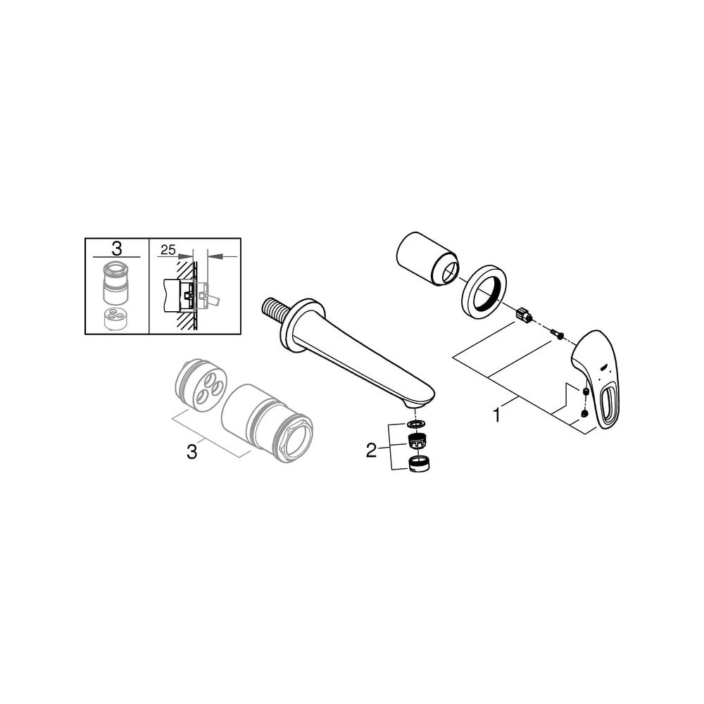 Grohe Eurostyle 2-Loch-Waschtischbatterie Wandmontage, Einhand, 203mm Ausladung, offene... GROHE-19571003 4005176334269 (Abb. 8)