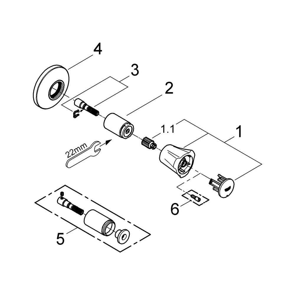 Grohe Costa Unterputzventil Oberbau, Einbautiefe stufenlos einstellbar 10-35mm, Rote Ma... GROHE-19855001 4005176843235 (Abb. 5)
