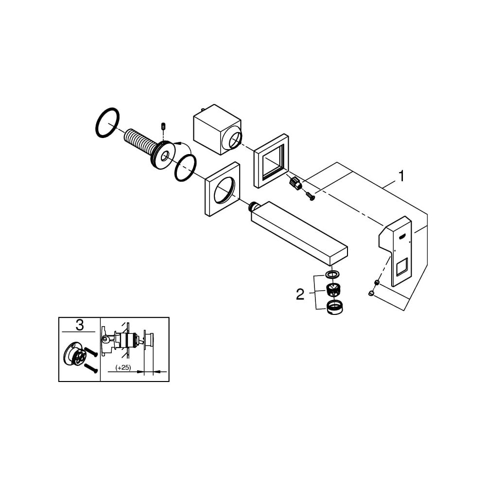 Grohe Eurocube 2-Loch-Waschtischbatterie, Wandmontage, Fertigmontageset, 171mm Ausladun... GROHE-19895AL0 4005176585494 (Abb. 9)