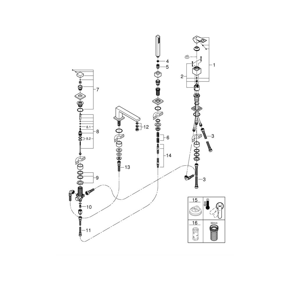 Grohe Eurocube 4-Loch-Einhand-Wannenkombination, Supersteel, 19897DC1... GROHE-19897DC1 4005176525087 (Abb. 8)